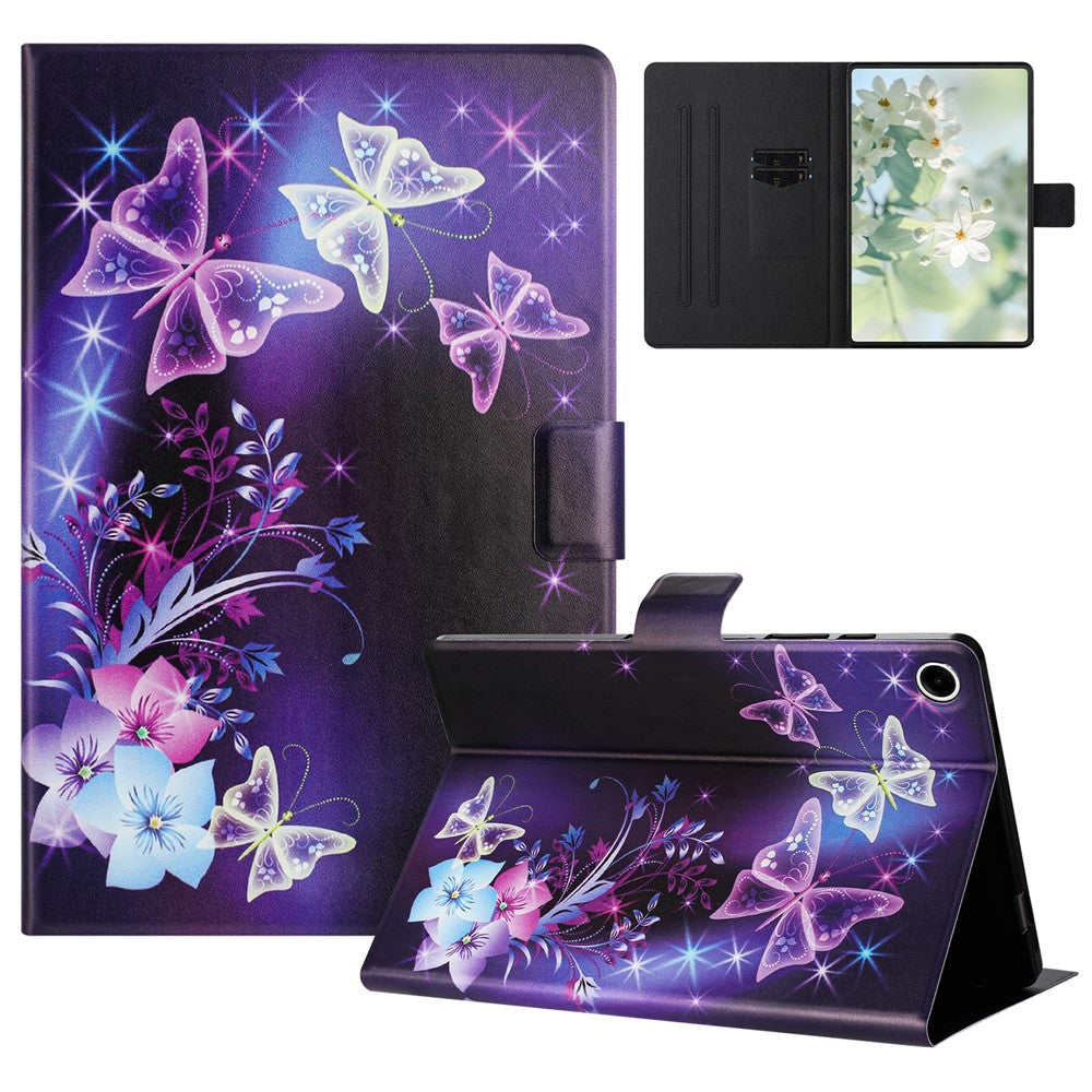 For Lenovo Tab M10 Plus (3rd Gen) TB-128F Case Pattern Printed Stand Litchi Texture Leather Tablet Cover with Card Slots
