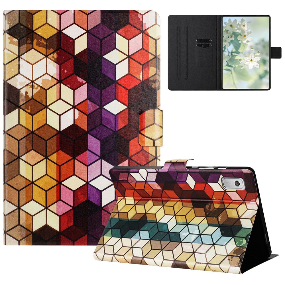 For Lenovo Tab M9 TB-310FU Case Pattern Printed Stand Litchi Texture Leather Tablet Cover with Card Slots