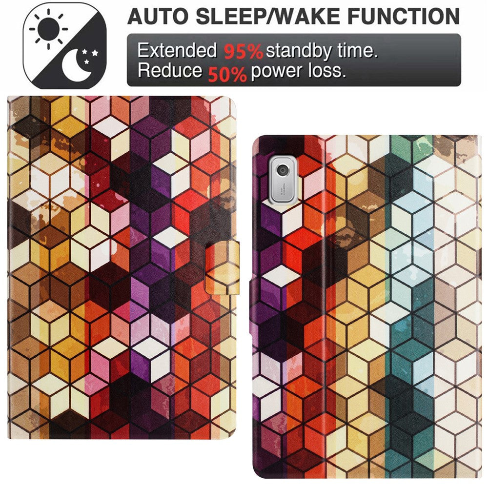 For Lenovo Tab M9 TB-310FU Case Pattern Printed Stand Litchi Texture Leather Tablet Cover with Card Slots