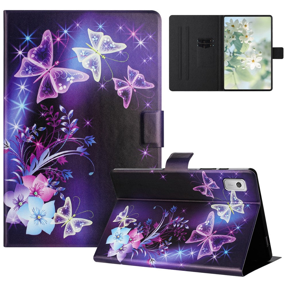 For Lenovo Tab M9 TB-310FU Case Pattern Printed Stand Litchi Texture Leather Tablet Cover with Card Slots