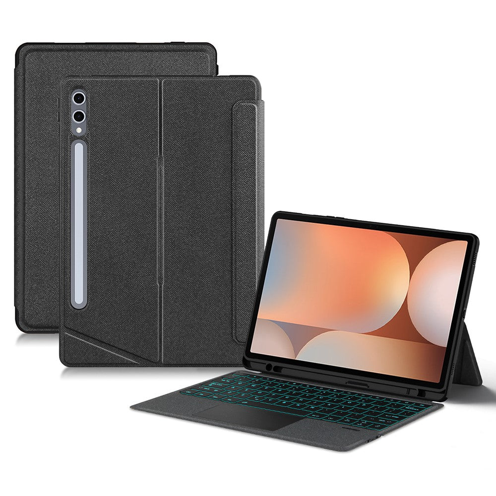 Til Samsung Galaxy Tab S10+ / S9+ læderetui + Bluetooth-kompatibelt tastatur med baggrundsbelyst touchpad