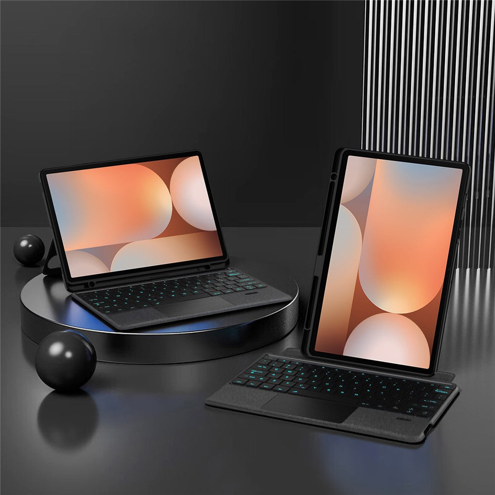 Til Samsung Galaxy Tab S10+ / S9+ læderetui + Bluetooth-kompatibelt tastatur med baggrundsbelyst touchpad