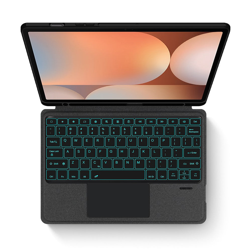 Til Samsung Galaxy Tab S10+ / S9+ læderetui + Bluetooth-kompatibelt tastatur med baggrundsbelyst touchpad