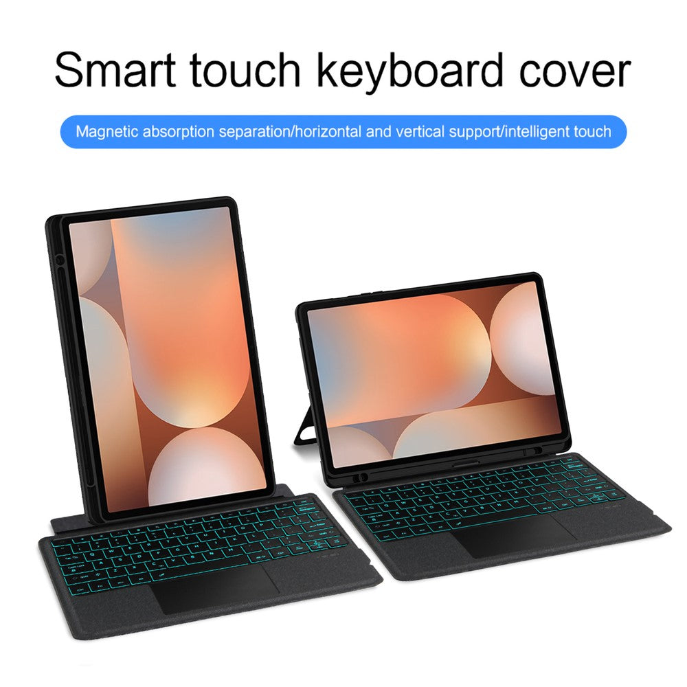 Til Samsung Galaxy Tab S10+ / S9+ læderetui + Bluetooth-kompatibelt tastatur med baggrundsbelyst touchpad