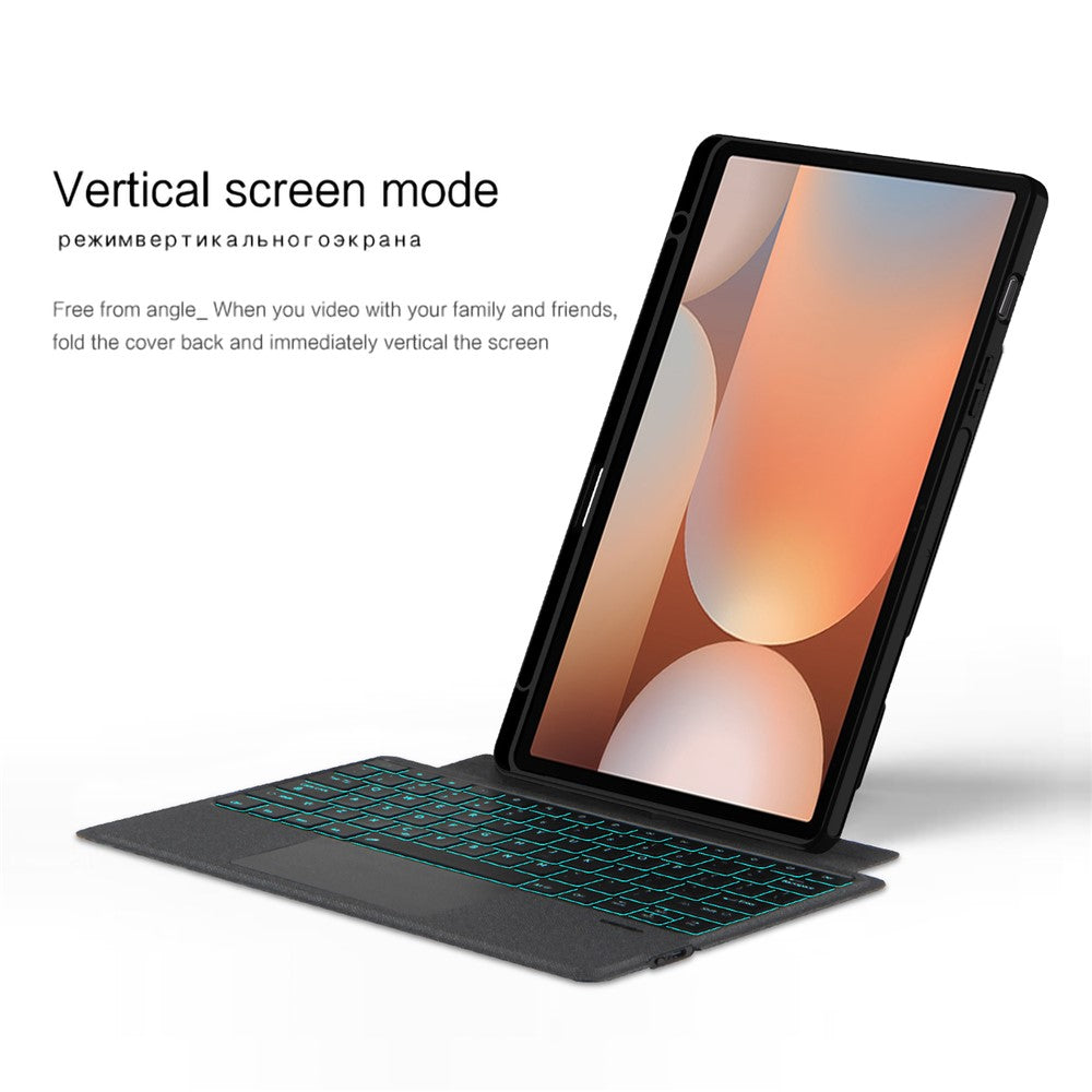 Til Samsung Galaxy Tab S10+ / S9+ læderetui + Bluetooth-kompatibelt tastatur med baggrundsbelyst touchpad