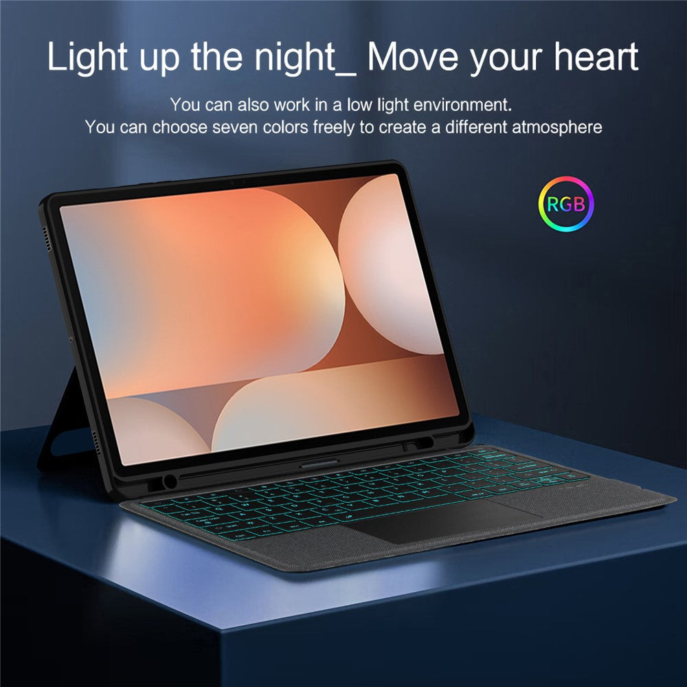 Til Samsung Galaxy Tab S10+ / S9+ læderetui + Bluetooth-kompatibelt tastatur med baggrundsbelyst touchpad