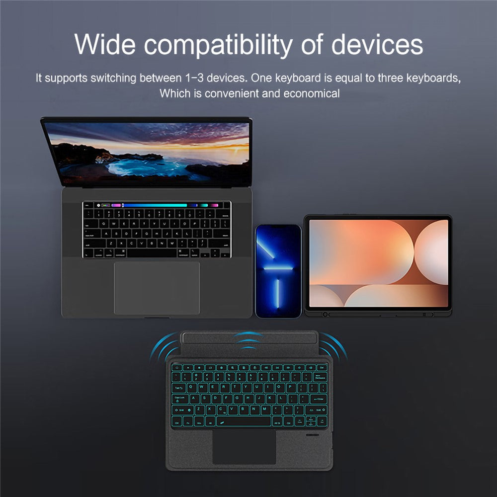 Til Samsung Galaxy Tab S10+ / S9+ læderetui + Bluetooth-kompatibelt tastatur med baggrundsbelyst touchpad
