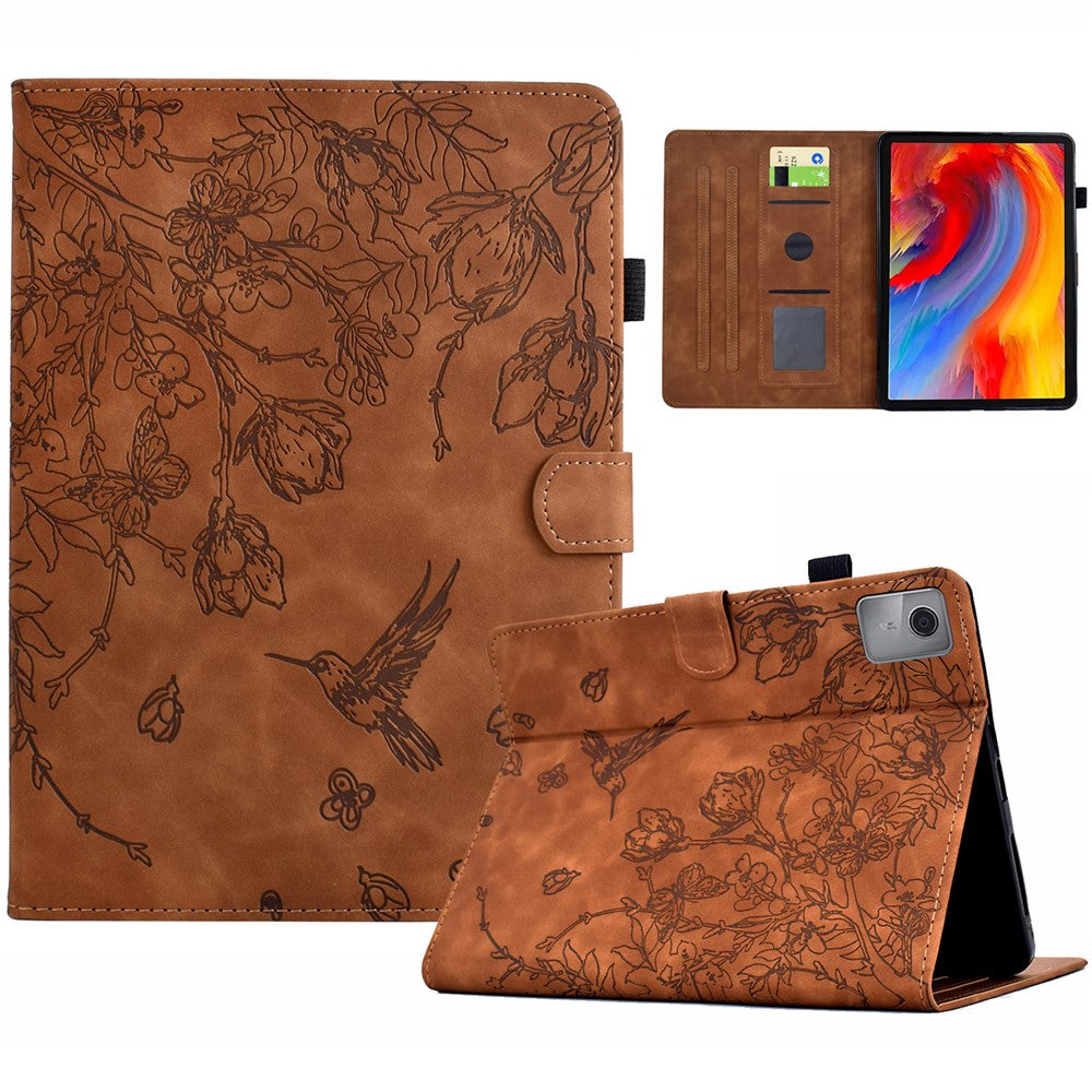 Lenovo Tab M11 / Xiaoxin Pad 11 2024 Fodral Blomma Fågel Präglat Korthållare Läder Surfplatta Fodral