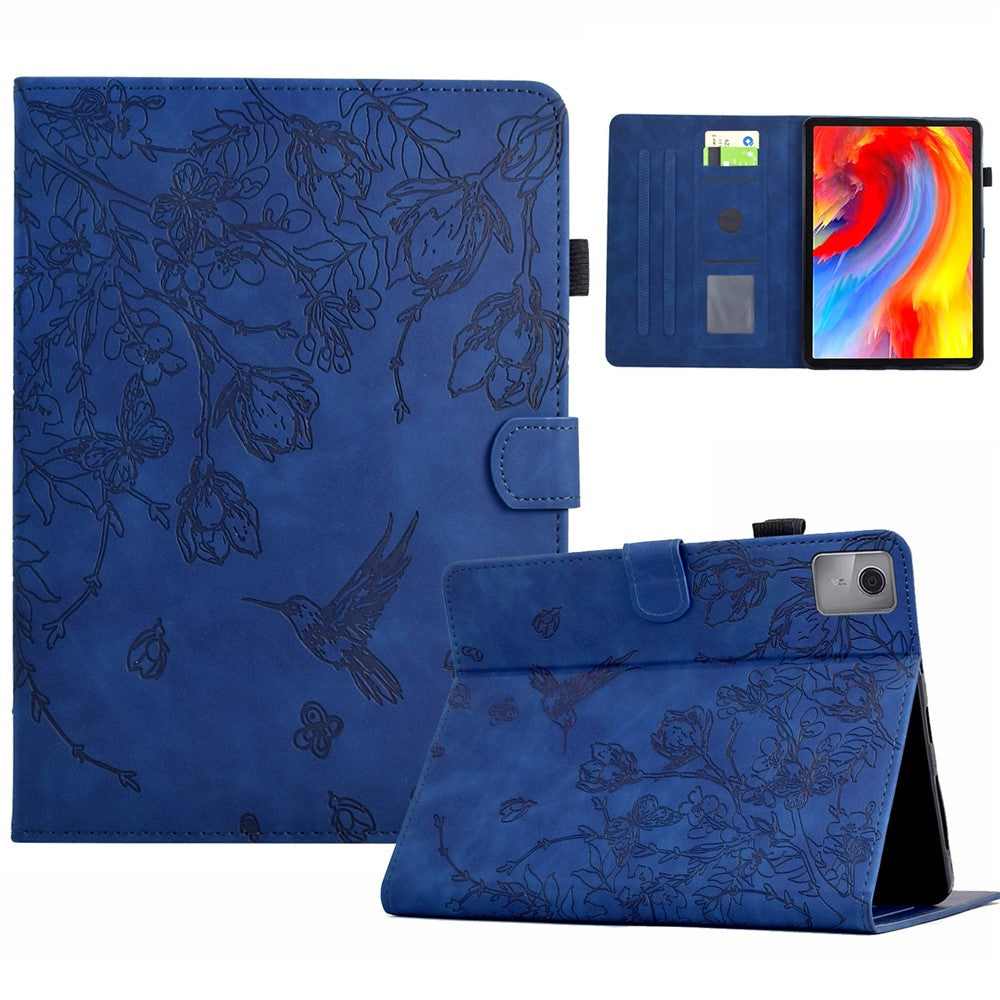 Lenovo Tab M11 / Xiaoxin Pad 11 2024 Fodral Blomma Fågel Präglat Korthållare Läder Surfplatta Fodral