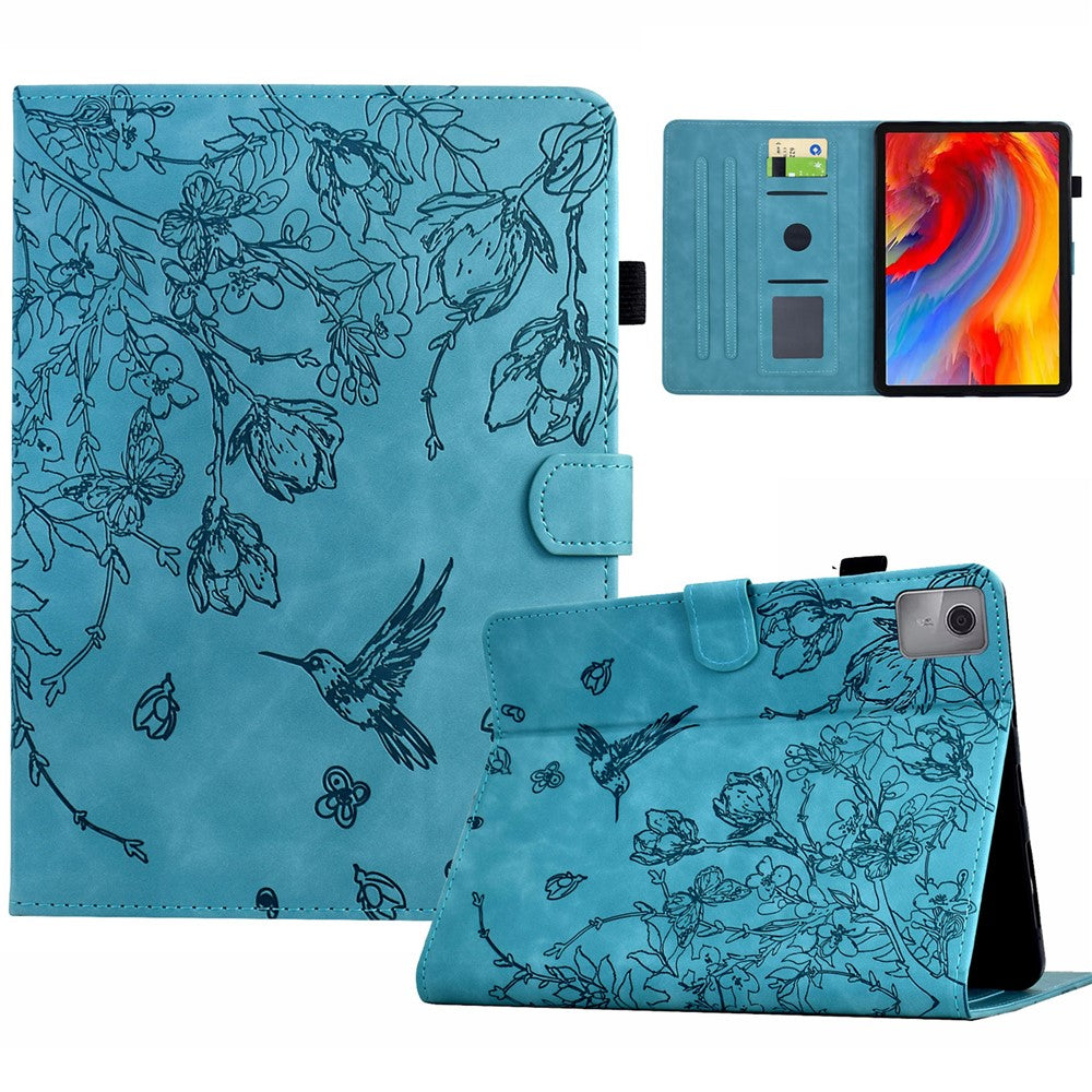 Lenovo Tab M11 / Xiaoxin Pad 11 2024 Fodral Blomma Fågel Präglat Korthållare Läder Surfplatta Fodral
