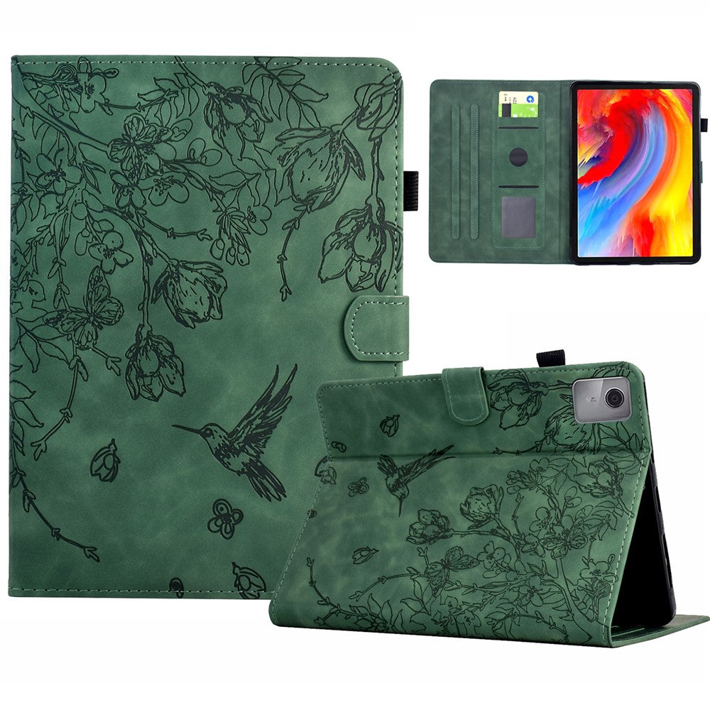 Lenovo Tab M11 / Xiaoxin Pad 11 2024 Fodral Blomma Fågel Präglat Korthållare Läder Surfplatta Fodral
