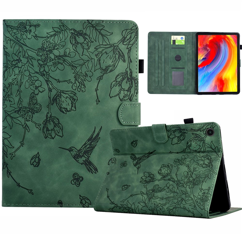 For Lenovo Tab M10 (Gen 3) Case Flower Bird Imprinted Card Holder Leather Tablet Cover