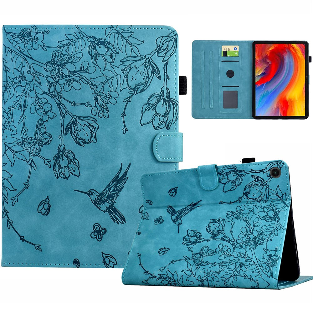 For Lenovo Tab M10 Plus (3rd Gen) Case Flower Bird Imprinted Card Holder Leather Tablet Cover