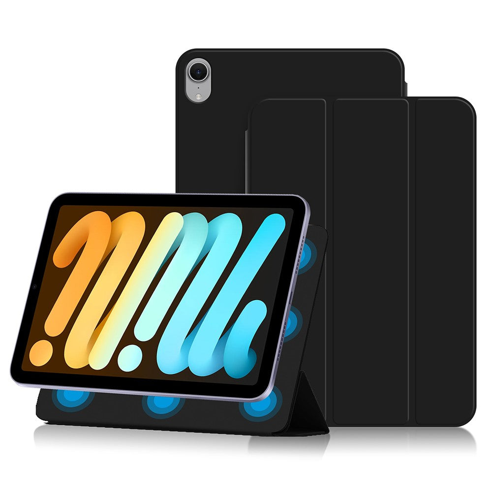For iPad mini (2024) Case Magnetic Attachment PU Leather Tri-Fold Stand Shockproof Cover