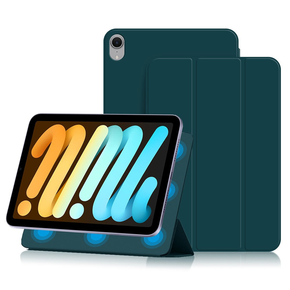 For iPad mini (2024) Case Magnetic Attachment PU Leather Tri-Fold Stand Shockproof Cover