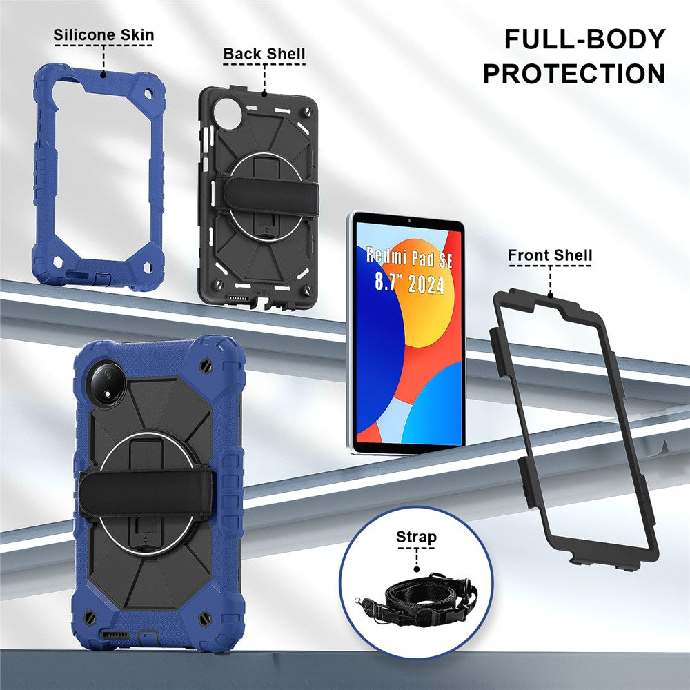 For Xiaomi Redmi Pad SE 4G 8.7 inch Case Silicone+PC Kickstand Tablet Cover with Handy Strap