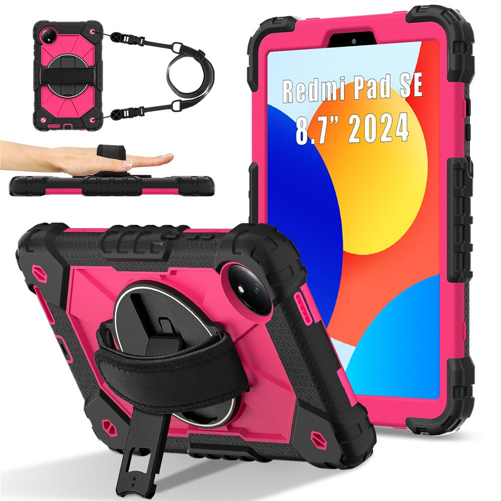 For Xiaomi Redmi Pad SE 4G 8.7 inch Case Silicone+PC Kickstand Tablet Cover with Handy Strap