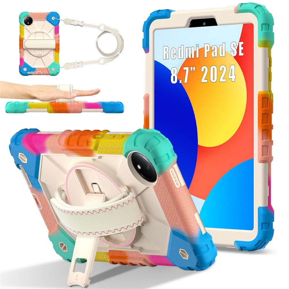 For Xiaomi Redmi Pad SE 4G 8.7 inch Case Silicone+PC Kickstand Tablet Cover with Handy Strap
