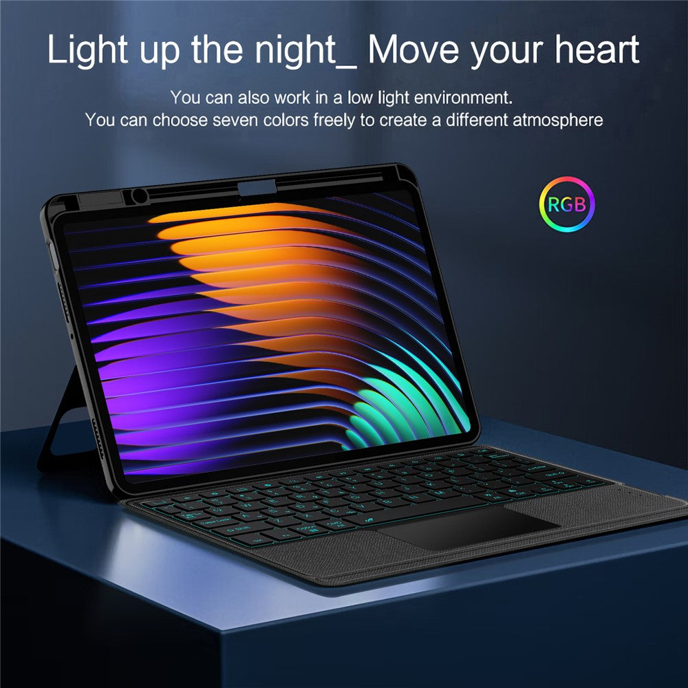 For Xiaomi Pad 7 Leather Case + Bluetooth-compatible Keyboard with Backlight Trackpad