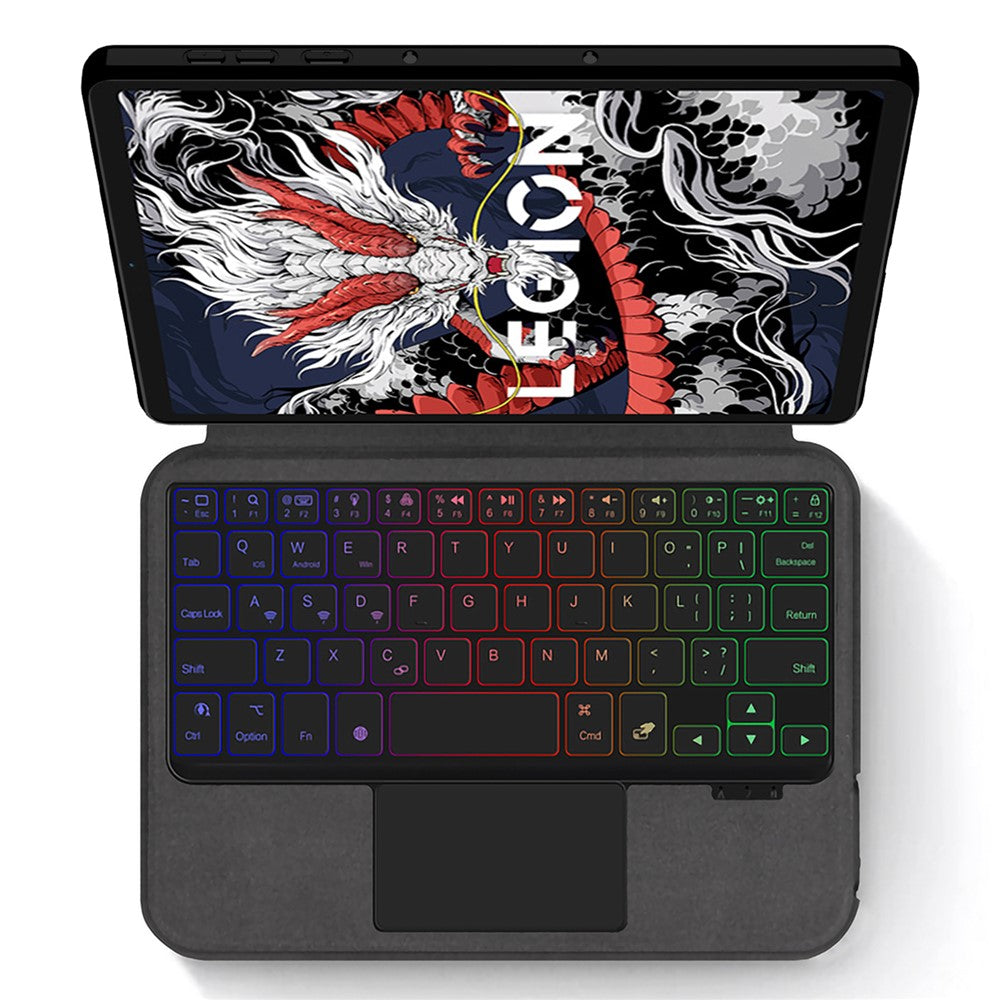 For Lenovo Legion Y700 (2024) Leather Case + Touchpad Bluetooth-compatible Keyboard with Backlit