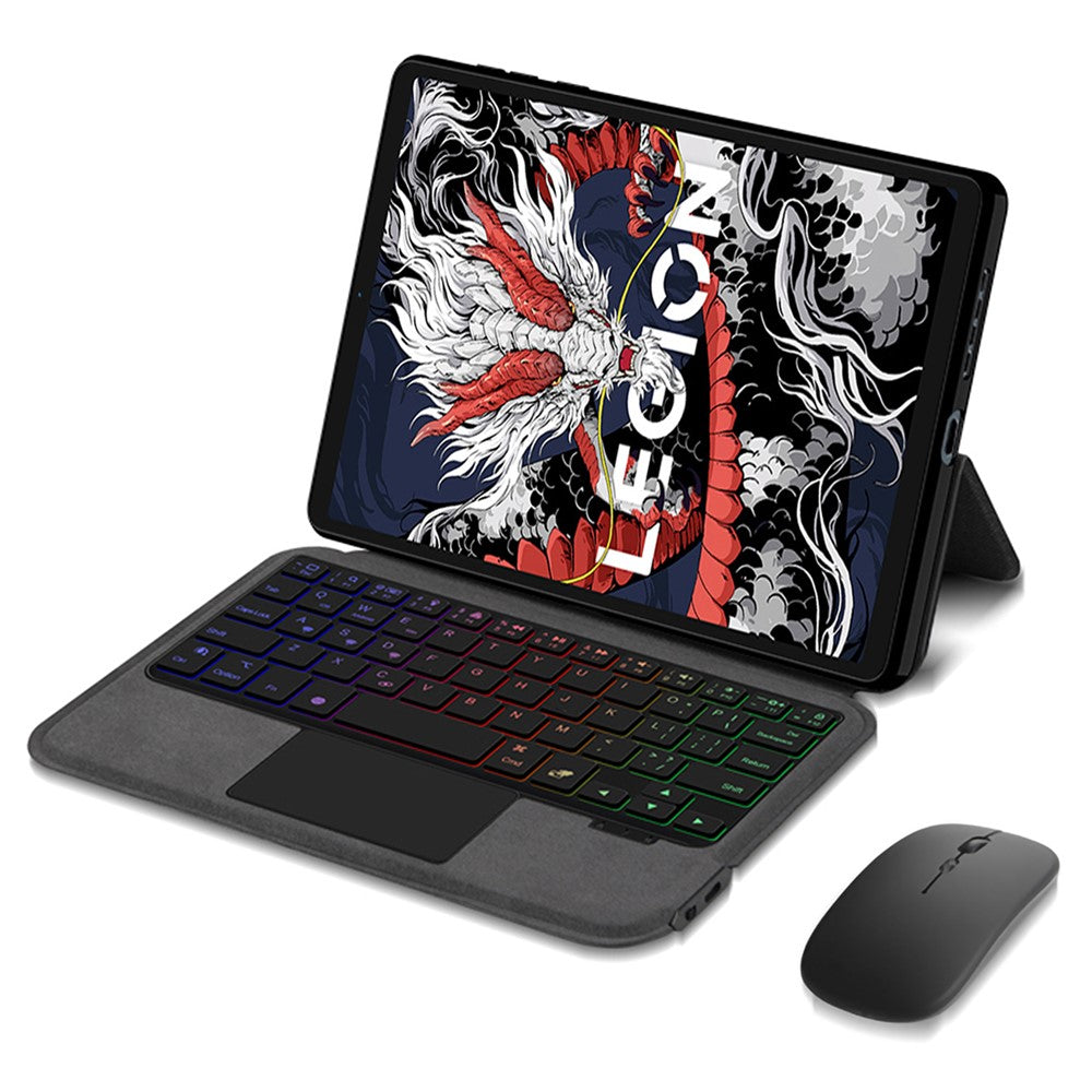 For Lenovo Legion Y700 (2024) Leather Case + Touchpad Bluetooth-compatible Keyboard with Backlit