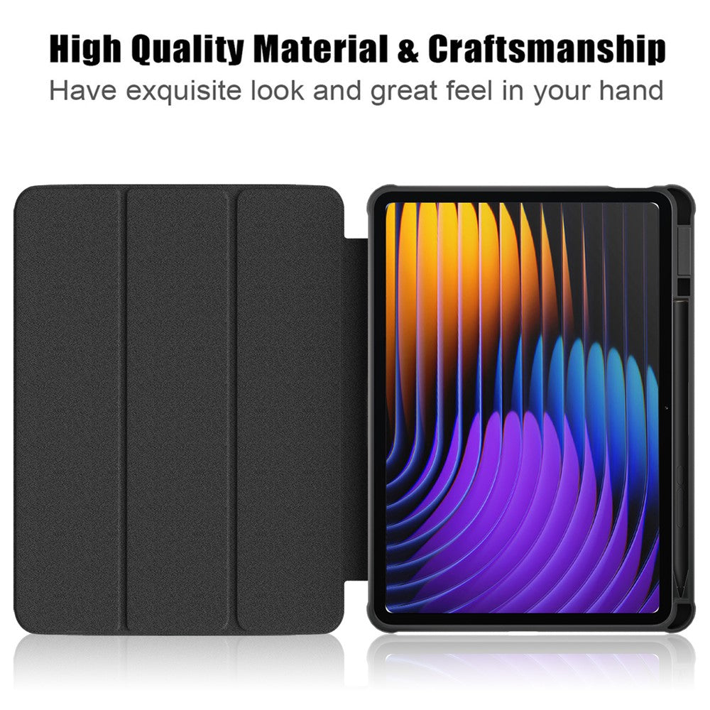 For Xiaomi Pad 7 Pro / Pad 7 Case Tri-Fold Stand PU Leather+TPU+Clear PC Back Cover