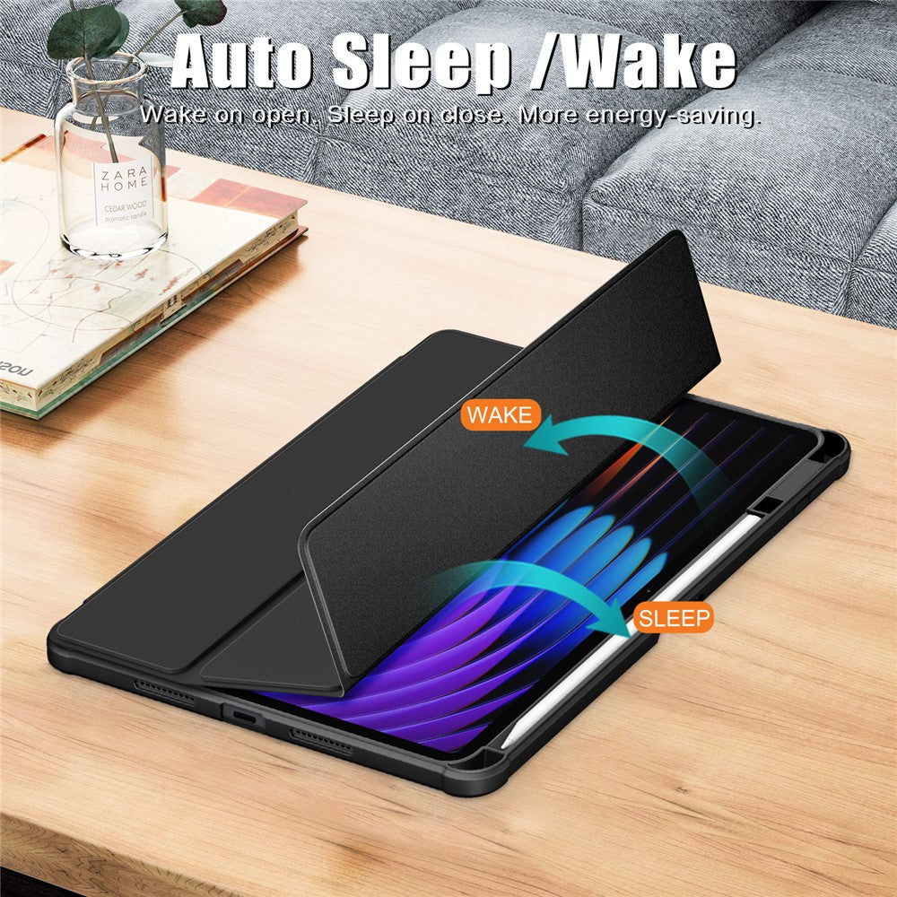 For Xiaomi Pad 7 Pro / Pad 7 Case Tri-Fold Stand PU Leather+TPU+Clear PC Back Cover