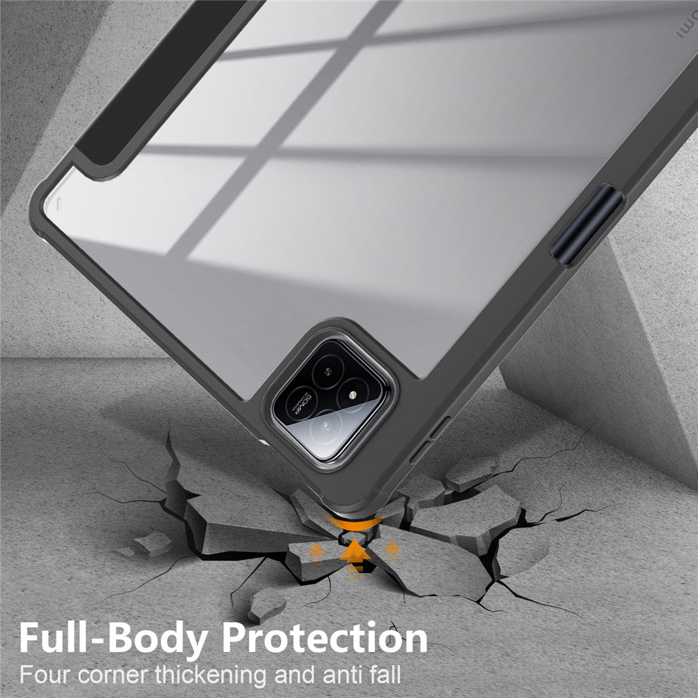 For Xiaomi Pad 7 Pro / Pad 7 Case Tri-Fold Stand PU Leather+TPU+Clear PC Back Cover