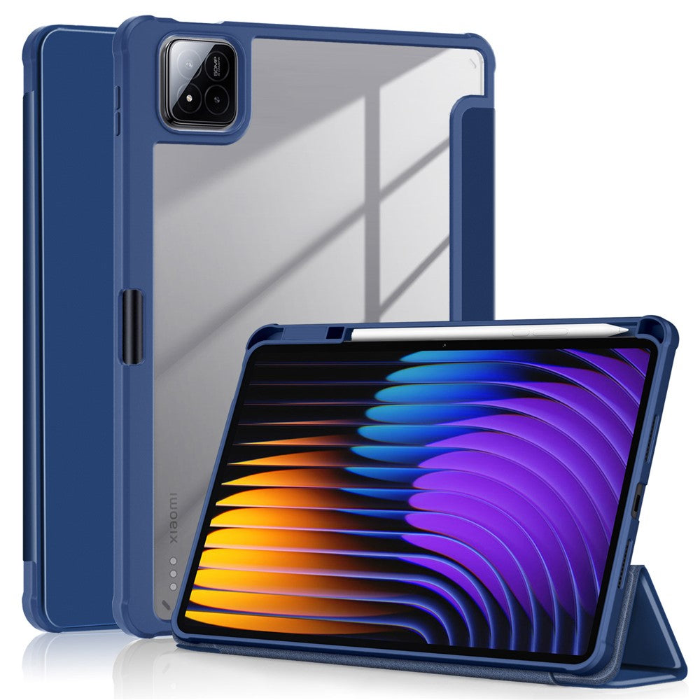 For Xiaomi Pad 7 Pro / Pad 7 Case Tri-Fold Stand PU Leather+TPU+Clear PC Back Cover