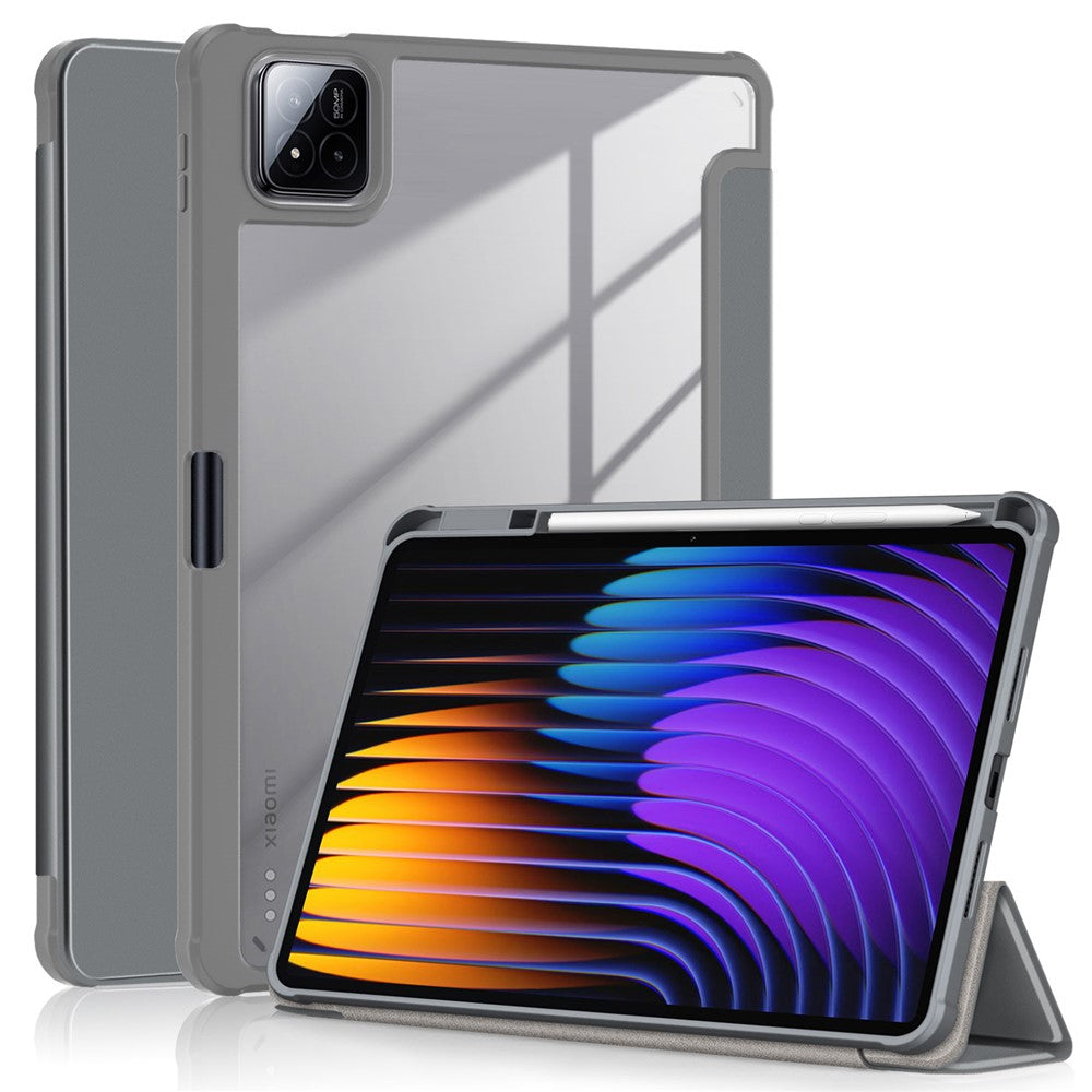 For Xiaomi Pad 7 Pro / Pad 7 Case Tri-Fold Stand PU Leather+TPU+Clear PC Back Cover