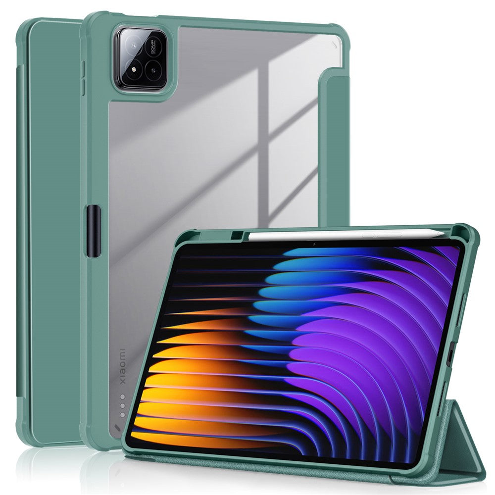 For Xiaomi Pad 7 Pro / Pad 7 Case Tri-Fold Stand PU Leather+TPU+Clear PC Back Cover