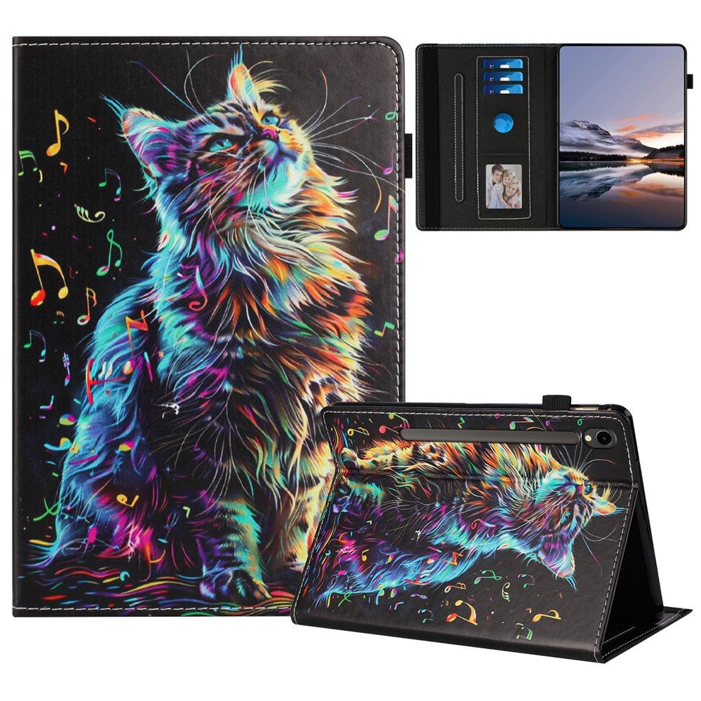 For Samsung Galaxy Tab S9 / S10 FE / S9 FE Case Pattern Leather Tablet Cover with Auto Sleep / Wake, Card Holder
