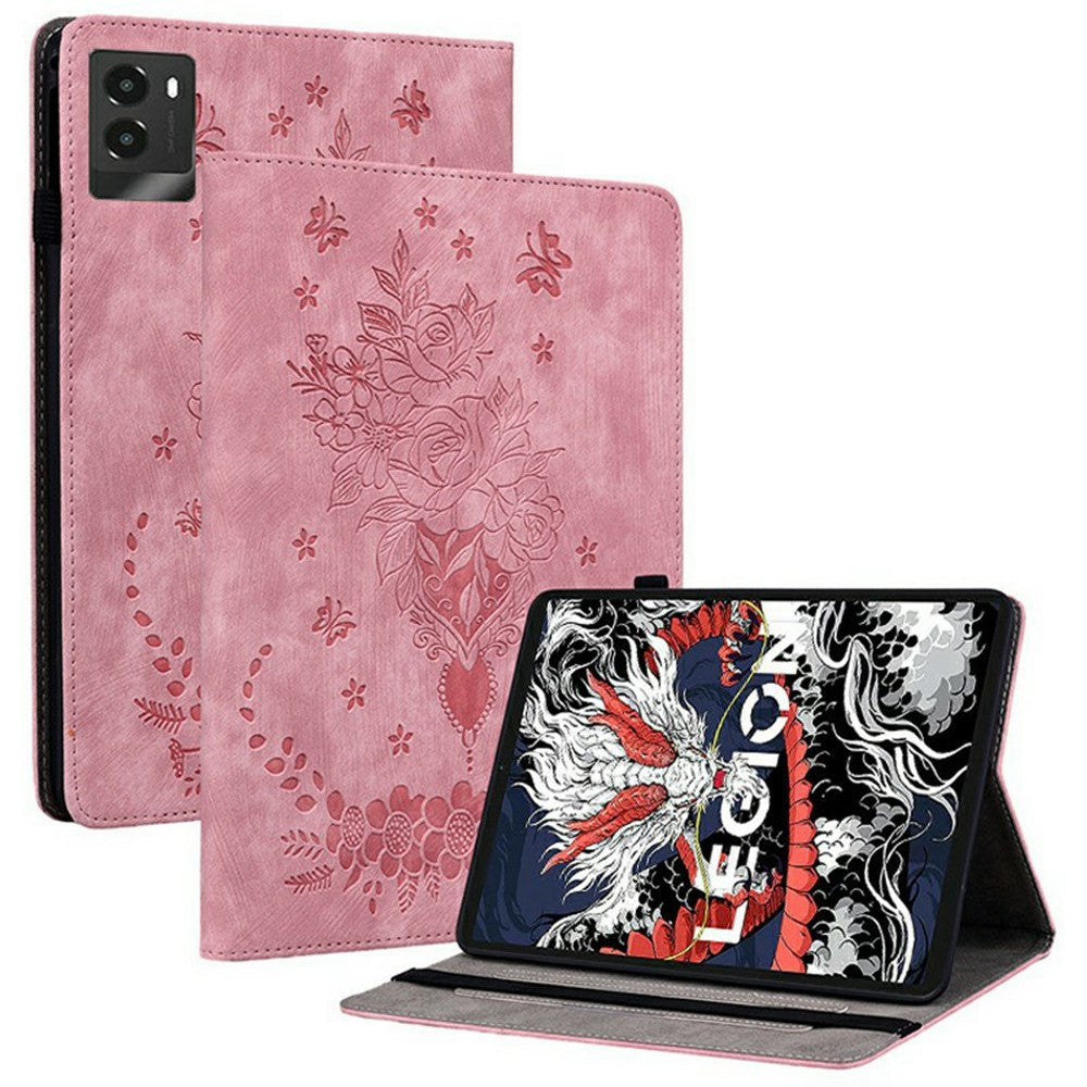 For Lenovo Legion Y700 (2025) Case Card Holder Anti-Scratch Leather Cover Rose Flower Imprint