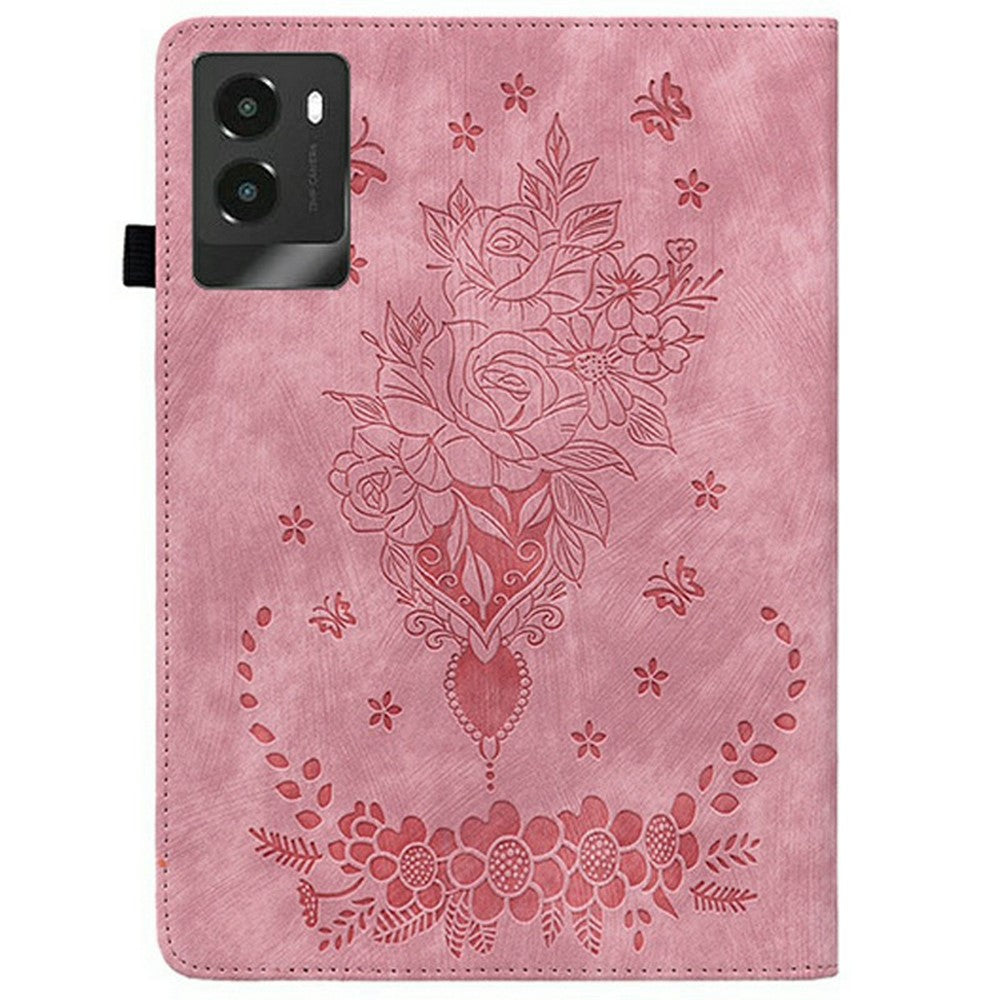 For Lenovo Legion Y700 (2025) Case Card Holder Anti-Scratch Leather Cover Rose Flower Imprint
