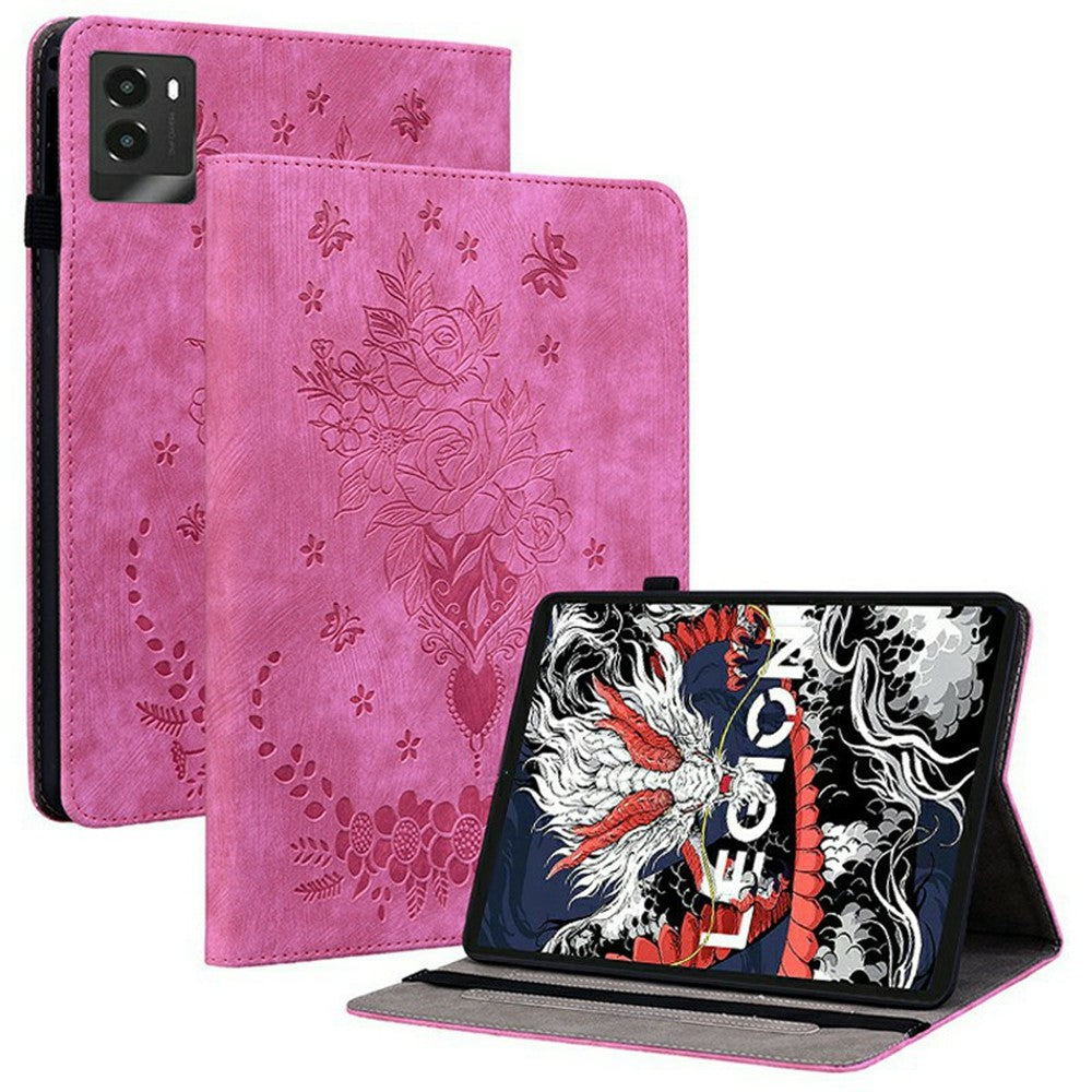 For Lenovo Legion Y700 (2025) Case Card Holder Anti-Scratch Leather Cover Rose Flower Imprint