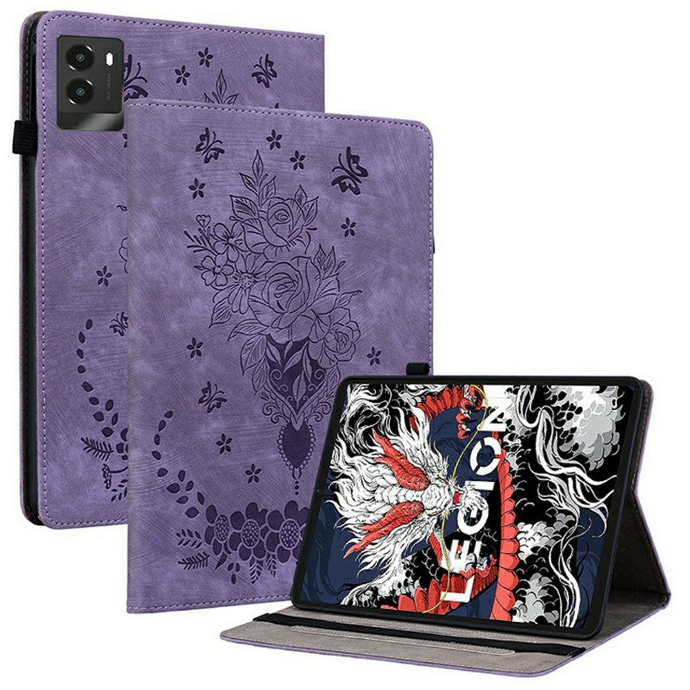 For Lenovo Legion Y700 (2025) Case Card Holder Anti-Scratch Leather Cover Rose Flower Imprint
