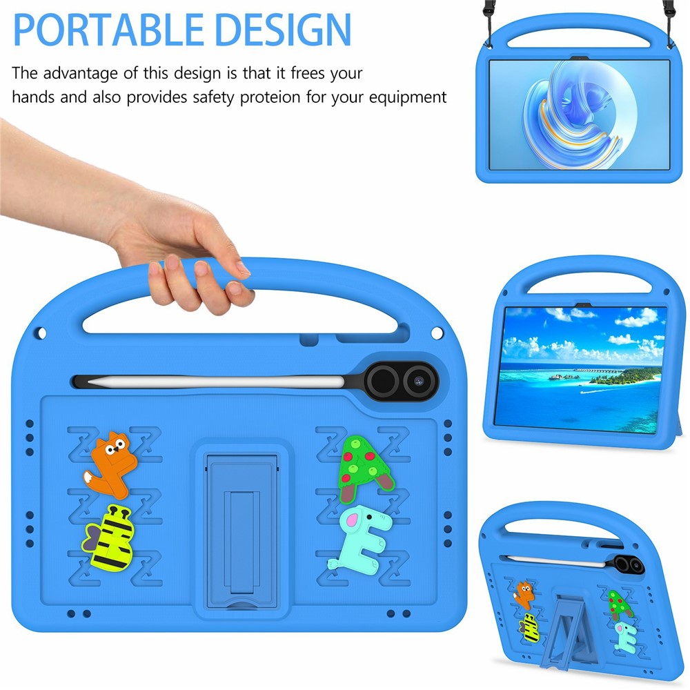 Til Honor Pad X9 / Pad X8 Pro Kickstand Cover Tegneserie Design Anti-Fald EVA+PC Tablet Cover med Rem til Børn