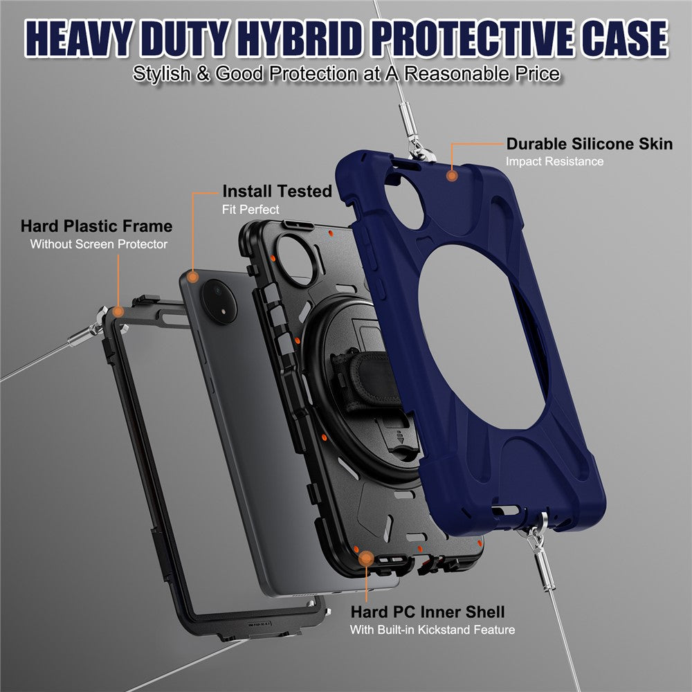 For Xiaomi Redmi Pad SE 4G 8.7 inch Case Rotary Kickstand PC+Silicone Hand Strap Tablet Cover