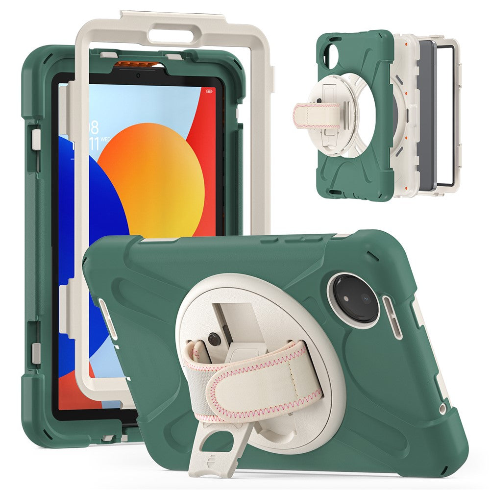 For Xiaomi Redmi Pad SE 4G 8.7 inch Case Rotary Kickstand PC+Silicone Hand Strap Tablet Cover