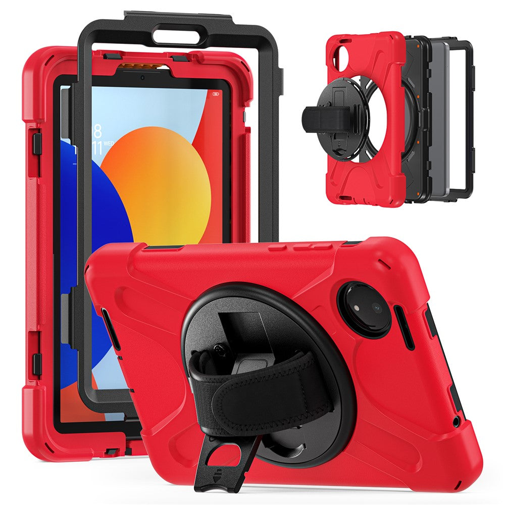 For Xiaomi Redmi Pad SE 4G 8.7 inch Case Rotary Kickstand PC+Silicone Hand Strap Tablet Cover