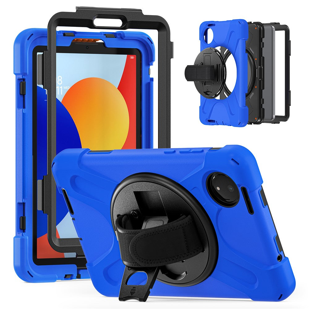 For Xiaomi Redmi Pad SE 4G 8.7 inch Case Rotary Kickstand PC+Silicone Hand Strap Tablet Cover
