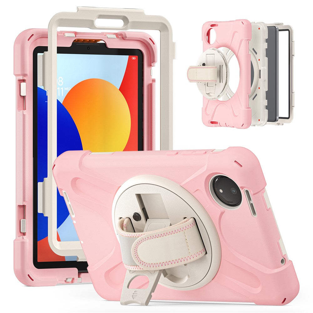 For Xiaomi Redmi Pad SE 4G 8.7 inch Case Rotary Kickstand PC+Silicone Hand Strap Tablet Cover
