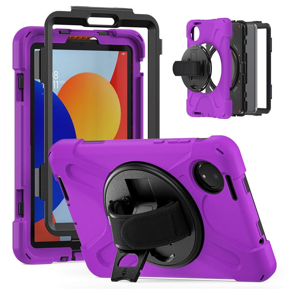 For Xiaomi Redmi Pad SE 4G 8.7 inch Case Rotary Kickstand PC+Silicone Hand Strap Tablet Cover