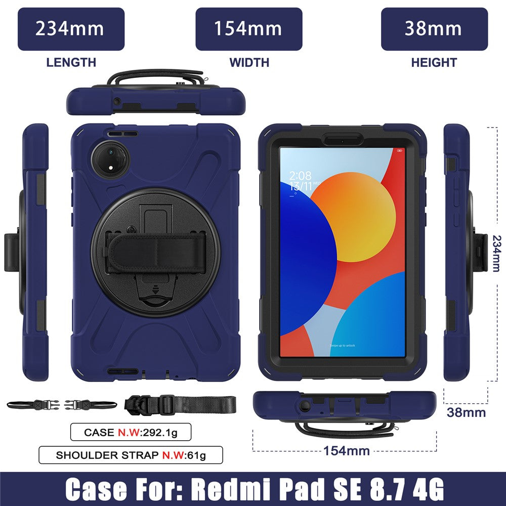 For Xiaomi Redmi Pad SE 4G 8.7 inch Kickstand Case TPU PC Silicone Tablet Cover with Shoulder Strap
