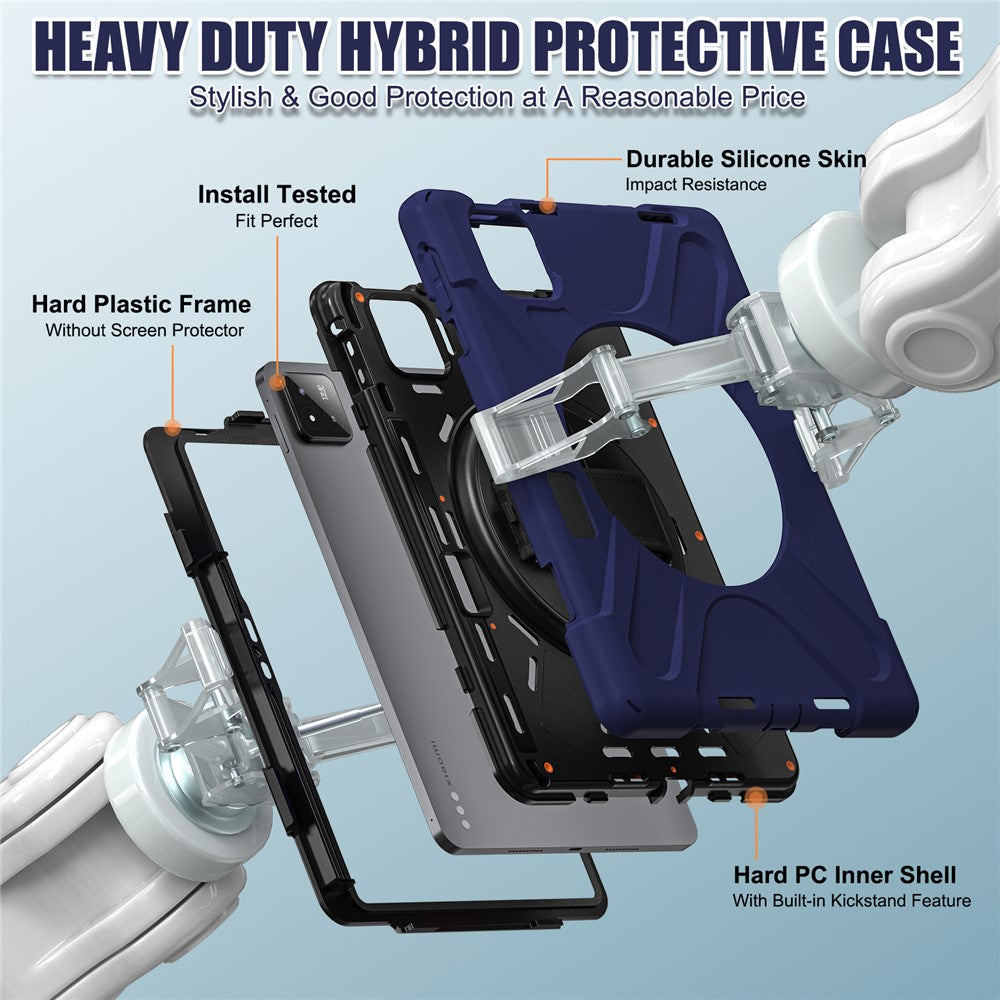 For Xiaomi Pad 8 Pro / Pad 8 / Pad 7 Pro / Pad 7 Case Rotary Kickstand PC+Silicone Hand Strap Tablet Cover