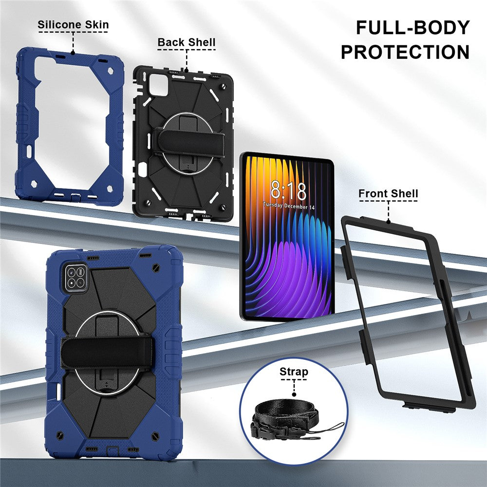For Xiaomi Pad 7 Pro  /  Pad 7 Case Silicone + PC Kickstand Tablet Cover with Handy Strap