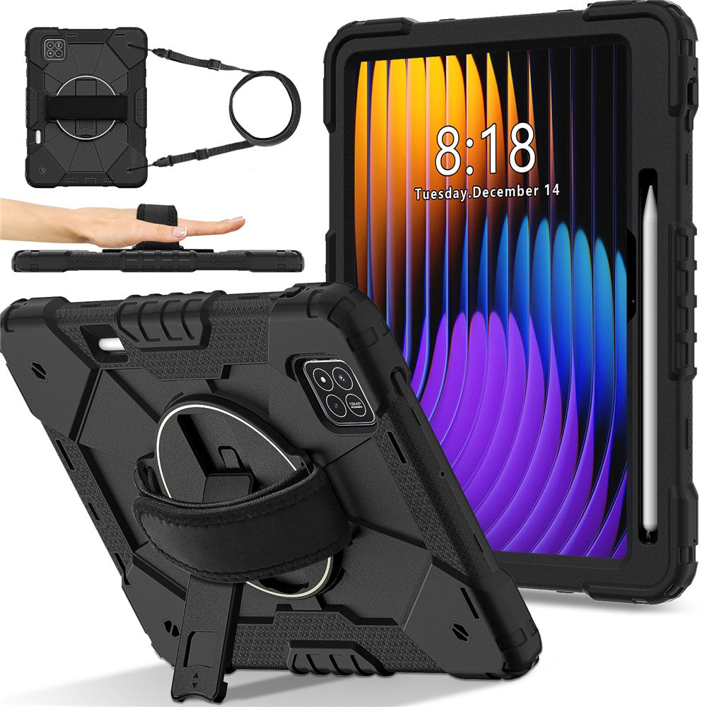 For Xiaomi Pad 7 Pro  /  Pad 7 Case Silicone + PC Kickstand Tablet Cover with Handy Strap