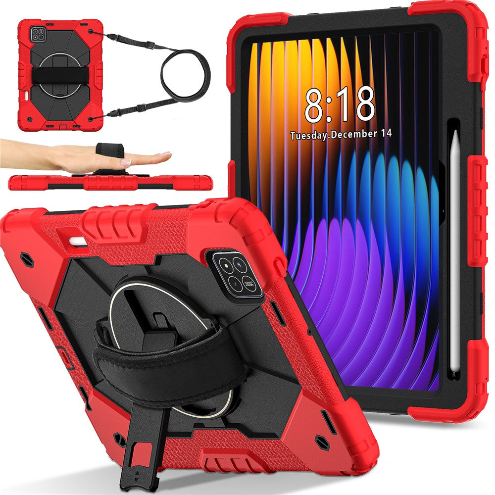 For Xiaomi Pad 7 Pro  /  Pad 7 Case Silicone + PC Kickstand Tablet Cover with Handy Strap