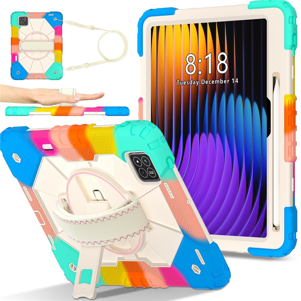 For Xiaomi Pad 7 Pro  /  Pad 7 Case Silicone + PC Kickstand Tablet Cover with Handy Strap