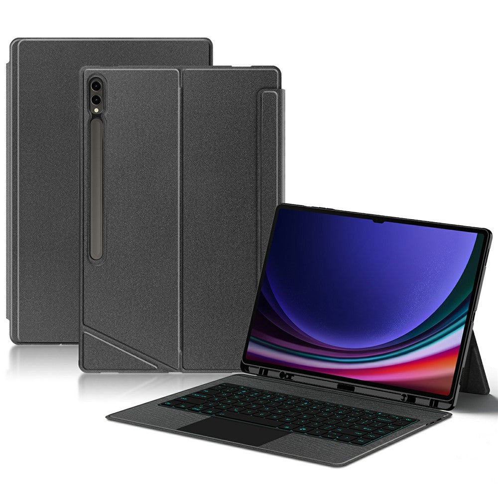 Til Samsung Galaxy Tab S8 Ultra-læderetui + Bluetooth-kompatibelt tastatur med baggrundsbelysning og trackpad
